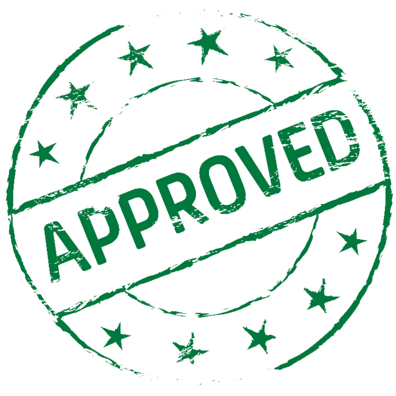 Digitally created "APPROVED" green stamp on white background