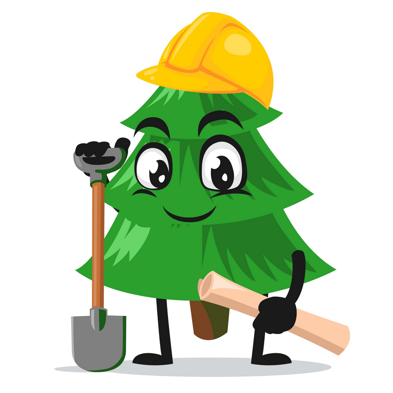 vector illustration of spruce tree mascot or character wearing builder costume
